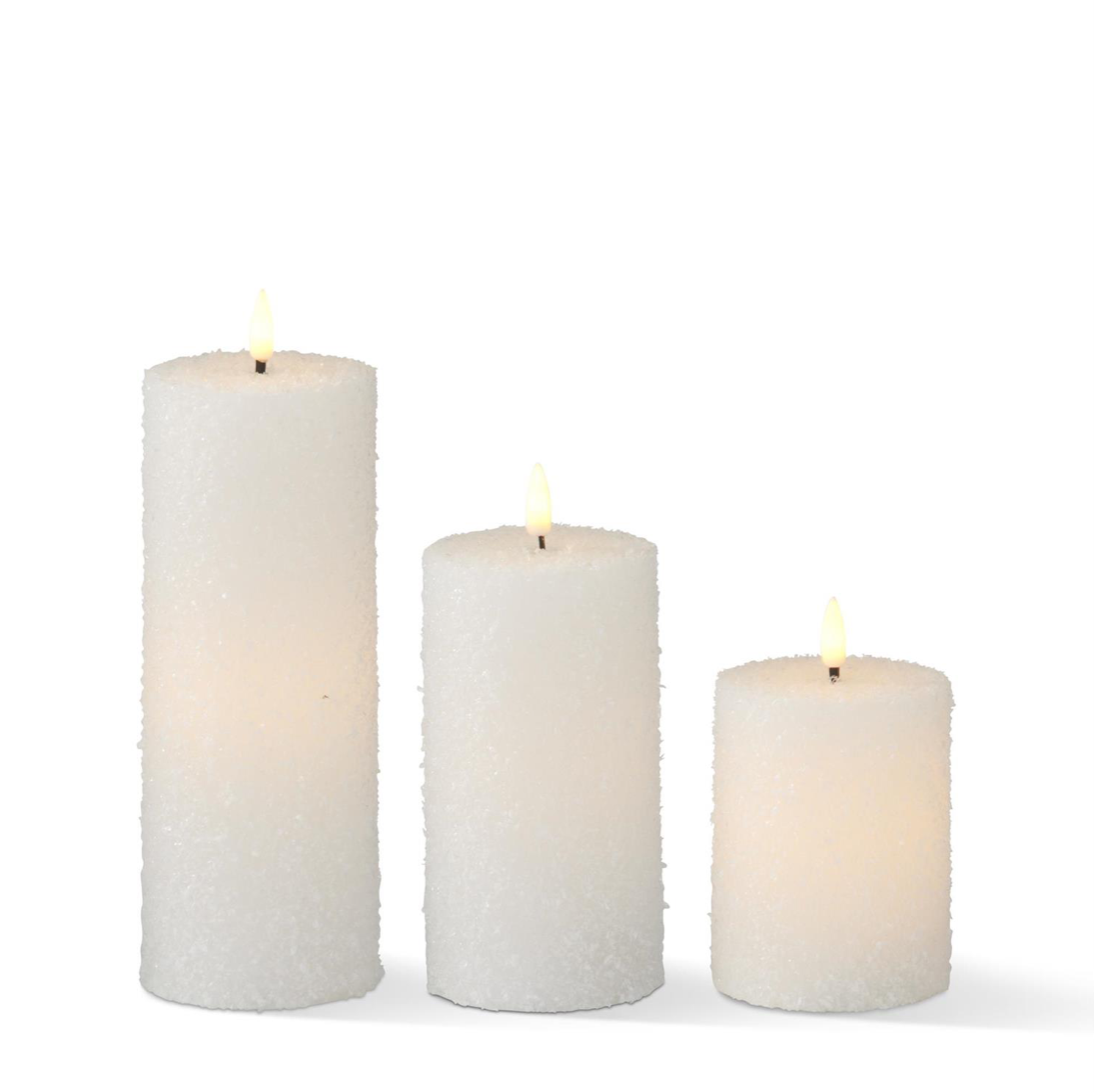 White Snowy LED Pillar Candles