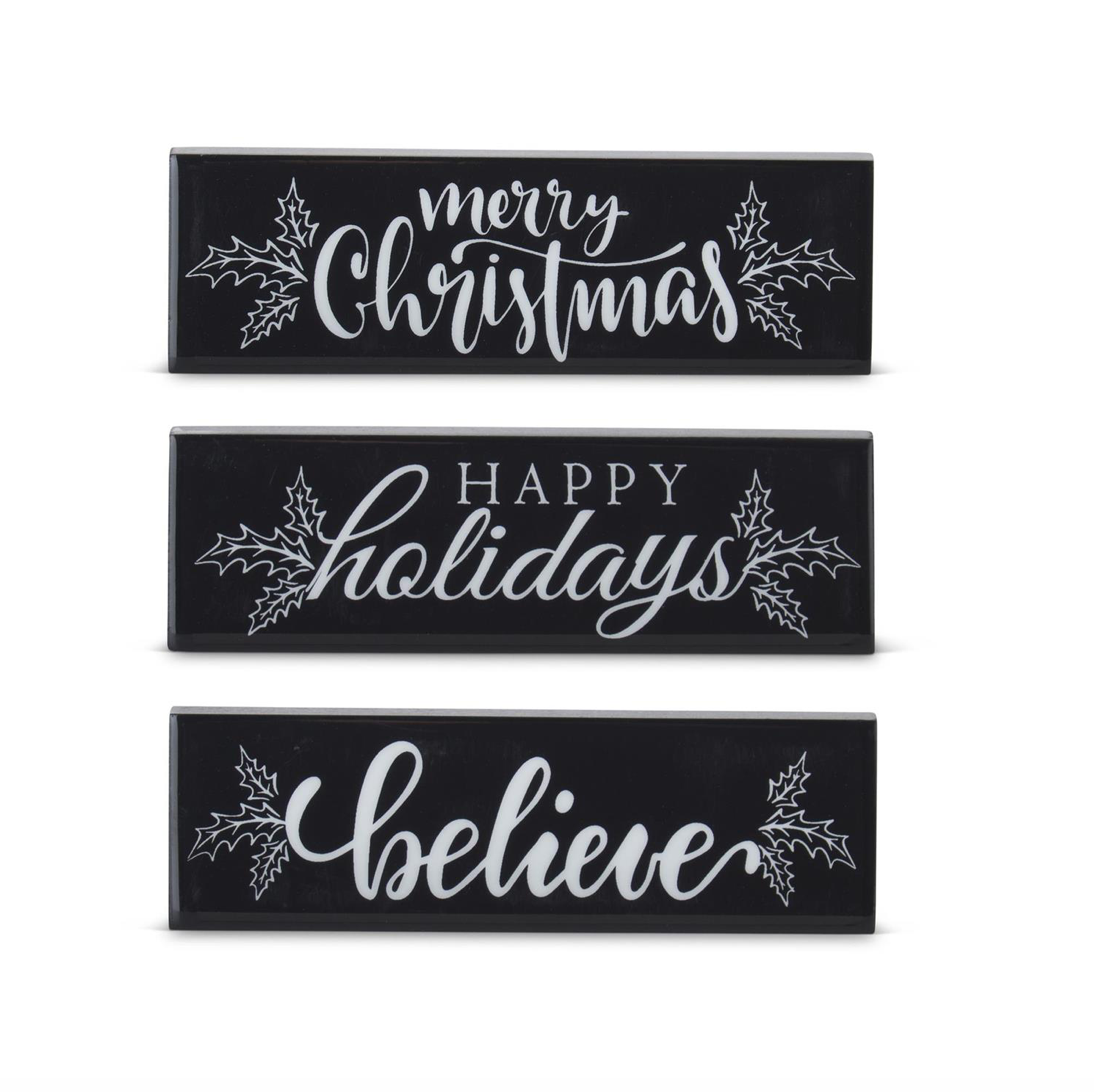 Black & White Christmas Message Signs - 6"