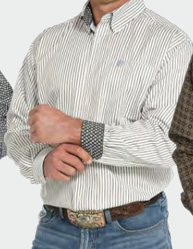 Men's Cinch Tencel Striped Long Sleeve Shirt Cream