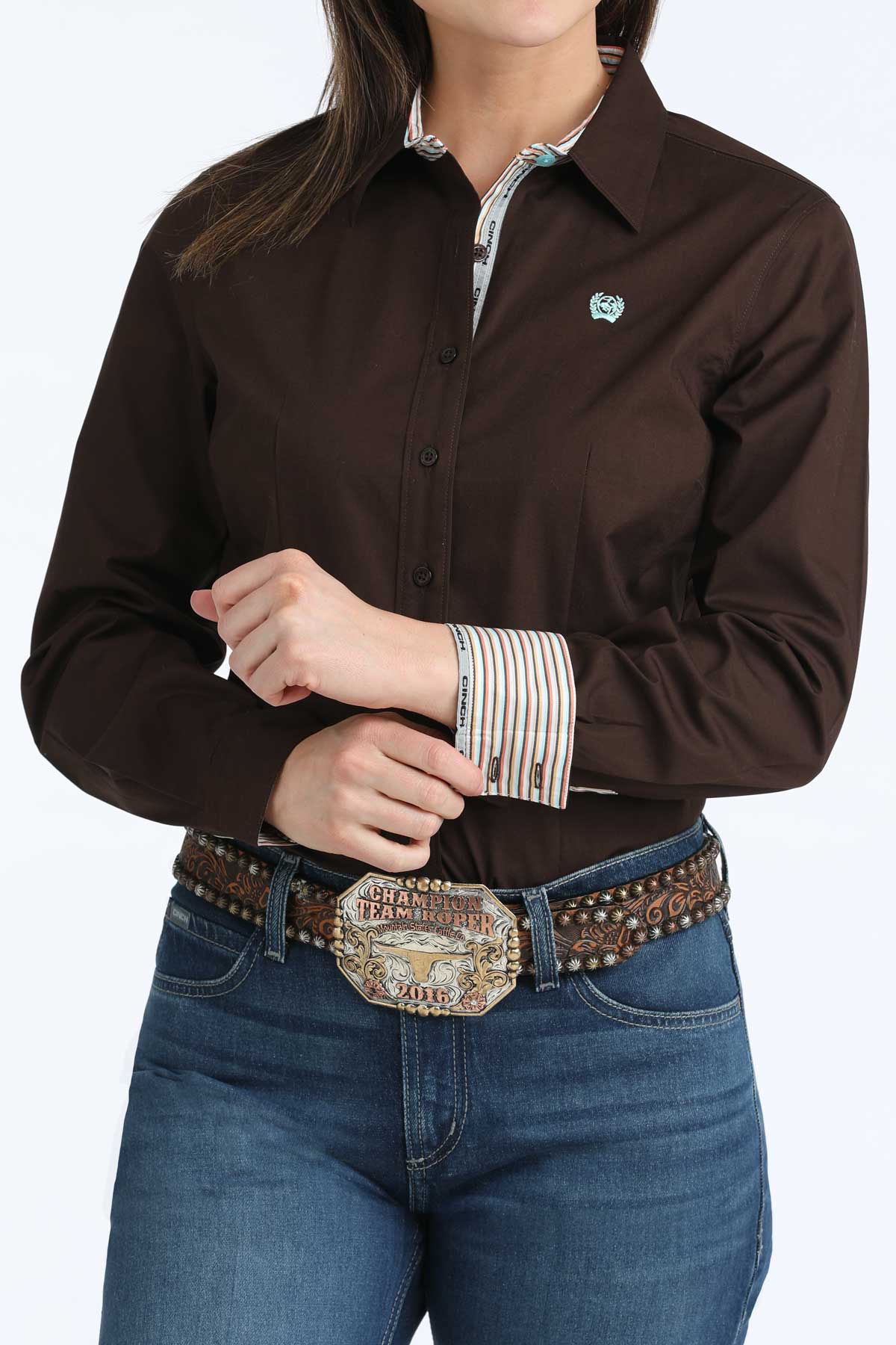 Women's Cinch Long Sleeve Shirt - Brown Solid