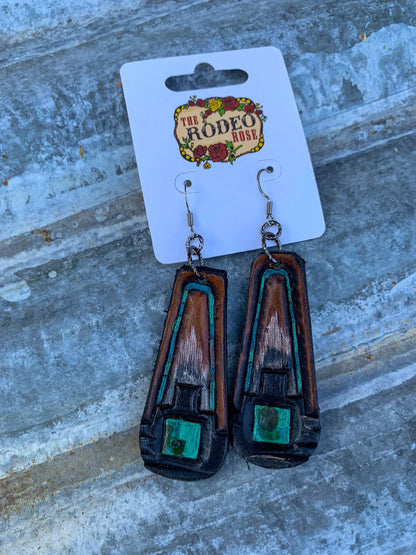 The Rodeo Rose Southwest Hand tooled Leather Earring