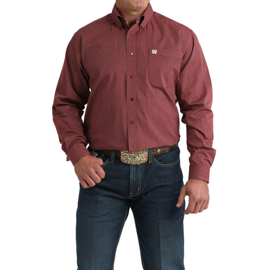 Men's Cinch Long Sleeve Burgundy Button Down Shirt