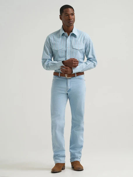 Men's Wrangler Wrinkle Resist Western Snap Shirt - Blue Striped