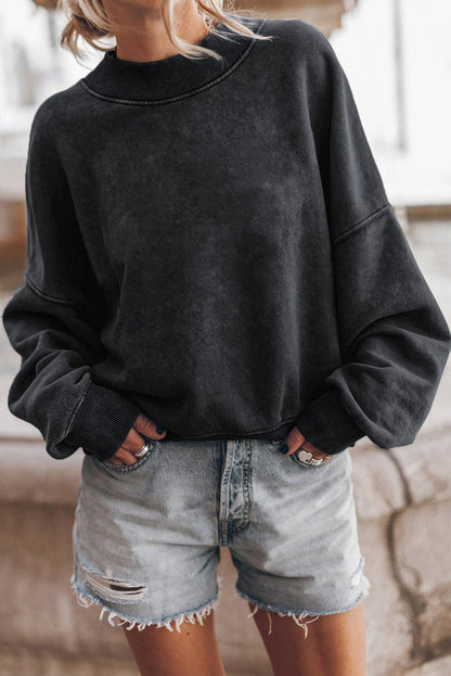 Women's Acid Washed Crewneck Sweatshirt - Black