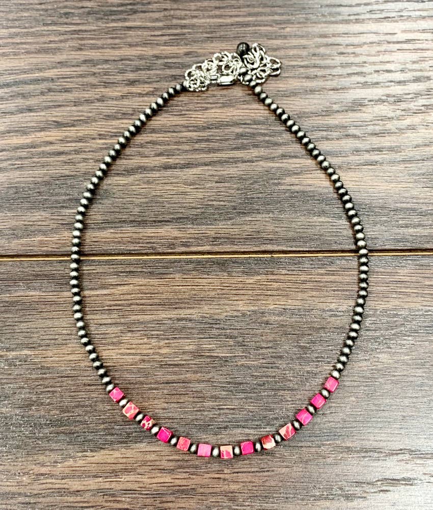 Square Pink Gemstone Necklace