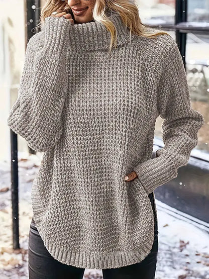 Women's High Lapel Split Pullover Knitted Sweater
