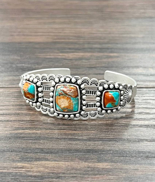 Western Square Gemstone Cuff Bracelet