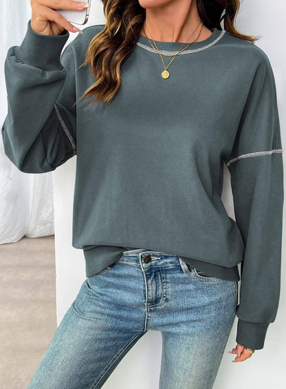 Women's Contrast Stitch Sweater - Blue/Gray