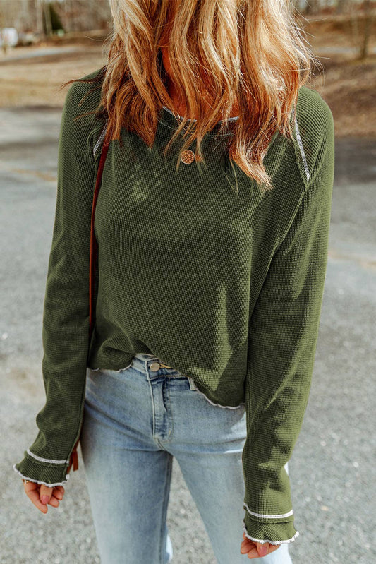 Women's Textured Long Sleeve Top - Green