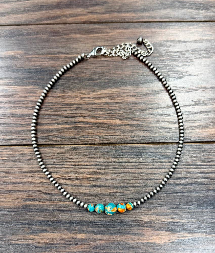 Round Clustered Bead and Gemstone Necklace