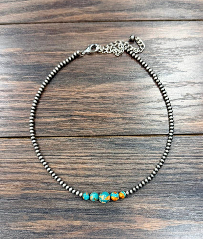 Round Clustered Bead and Gemstone Necklace