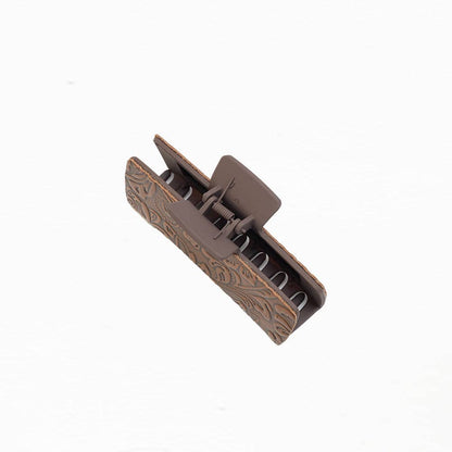 Embossed Leather Hair Clip in Cedar Brown