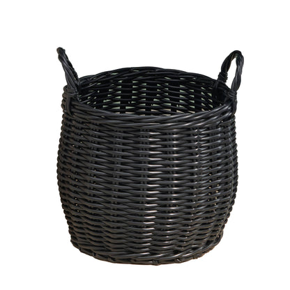 Lucius Round Resin Woven Wicker Basket with Handles