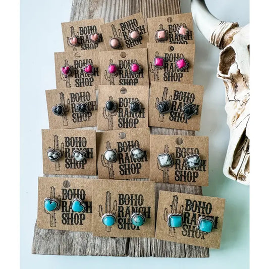 Western Mini Stone Stud Earrings