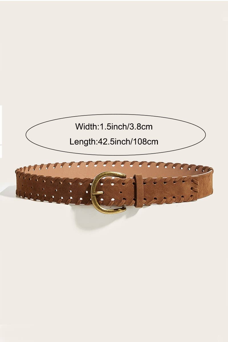 Vintage Braided Brass Pin Buckle Belt - Camel