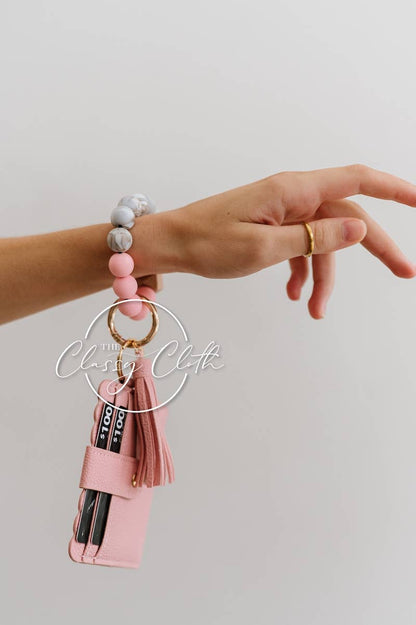 Wristlet Keychain Wallet - Peachy Pink