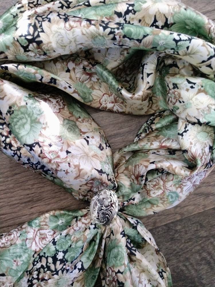 Sage Green Vintage Floral Neck Scarf