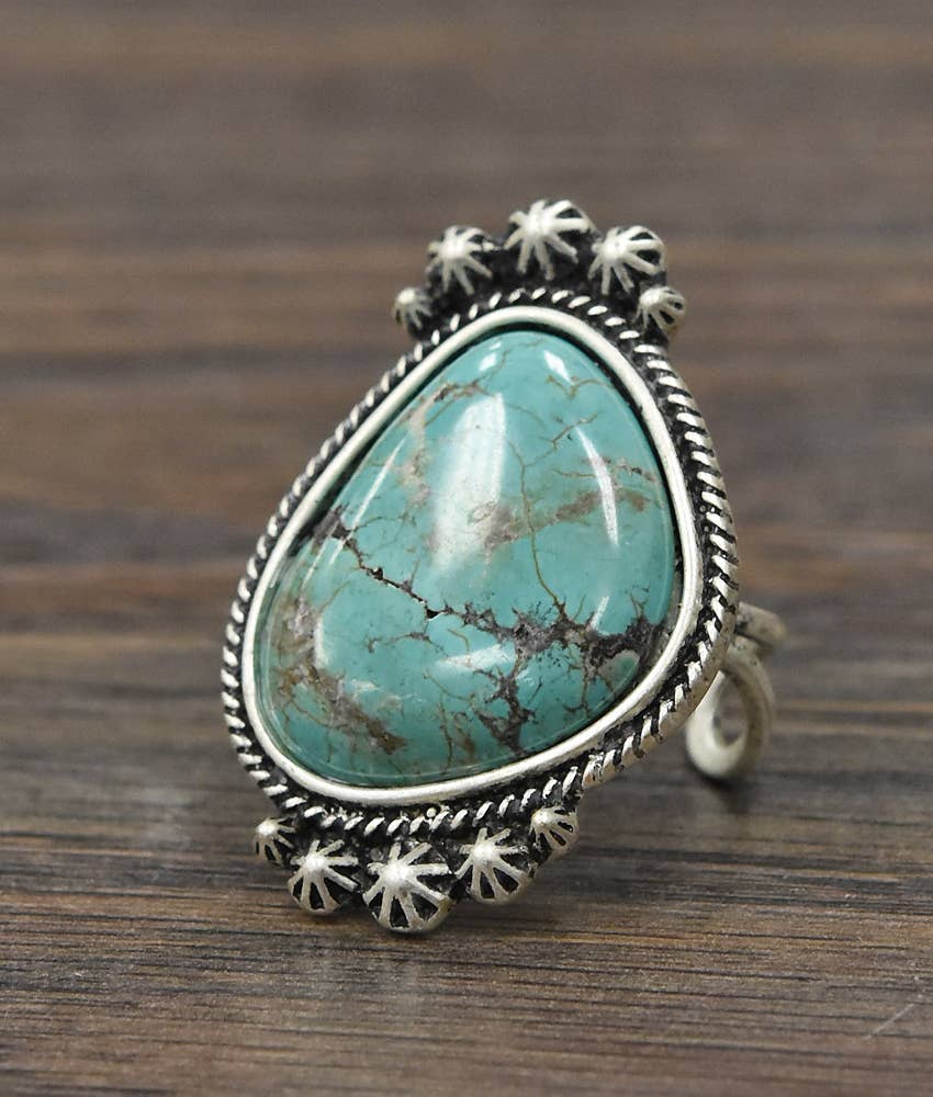 Big 1.5" Western Turquoise Adjustable Ring