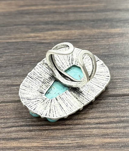 Big 2" Western Turquoise Adjustable Ring