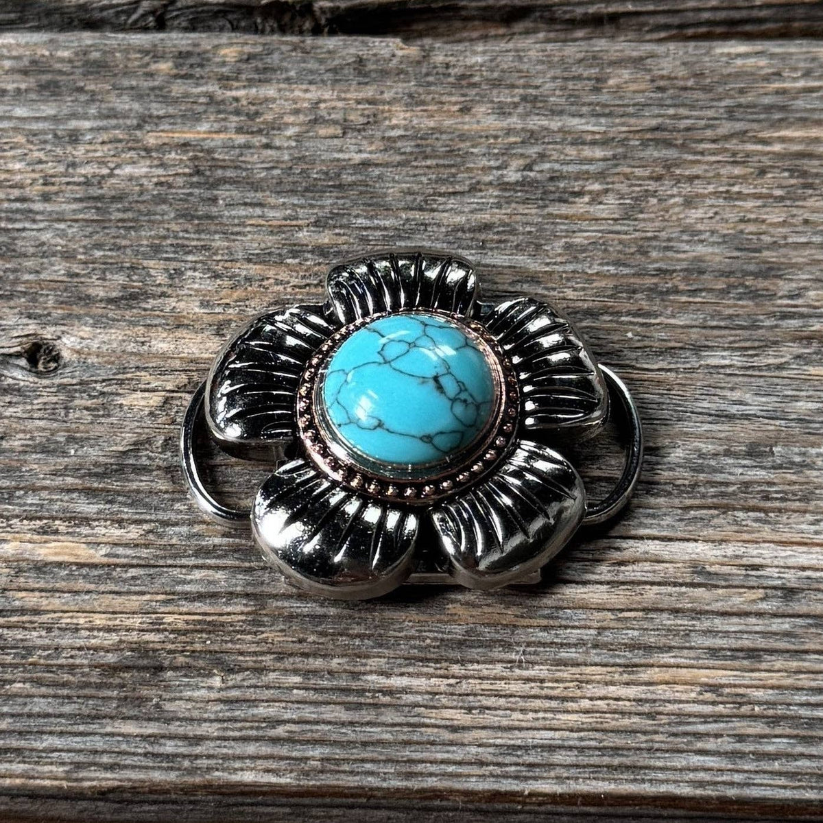 Flower Turquoise Skinny Mini Scarf Slide