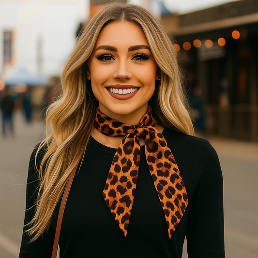Brown and Black Leopard Skinny Mini Wild Rag Scarf
