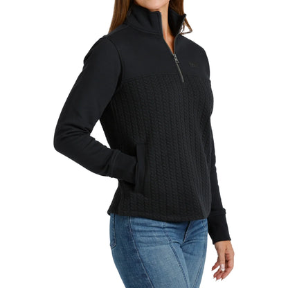 Women's Cinch 1/4 Zip Cable Knit Pullover - Black