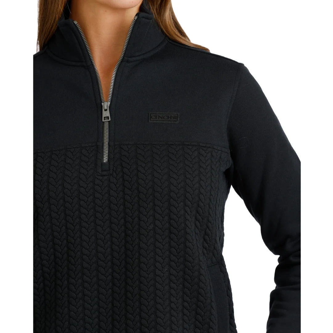 Women's Cinch 1/4 Zip Cable Knit Pullover - Black