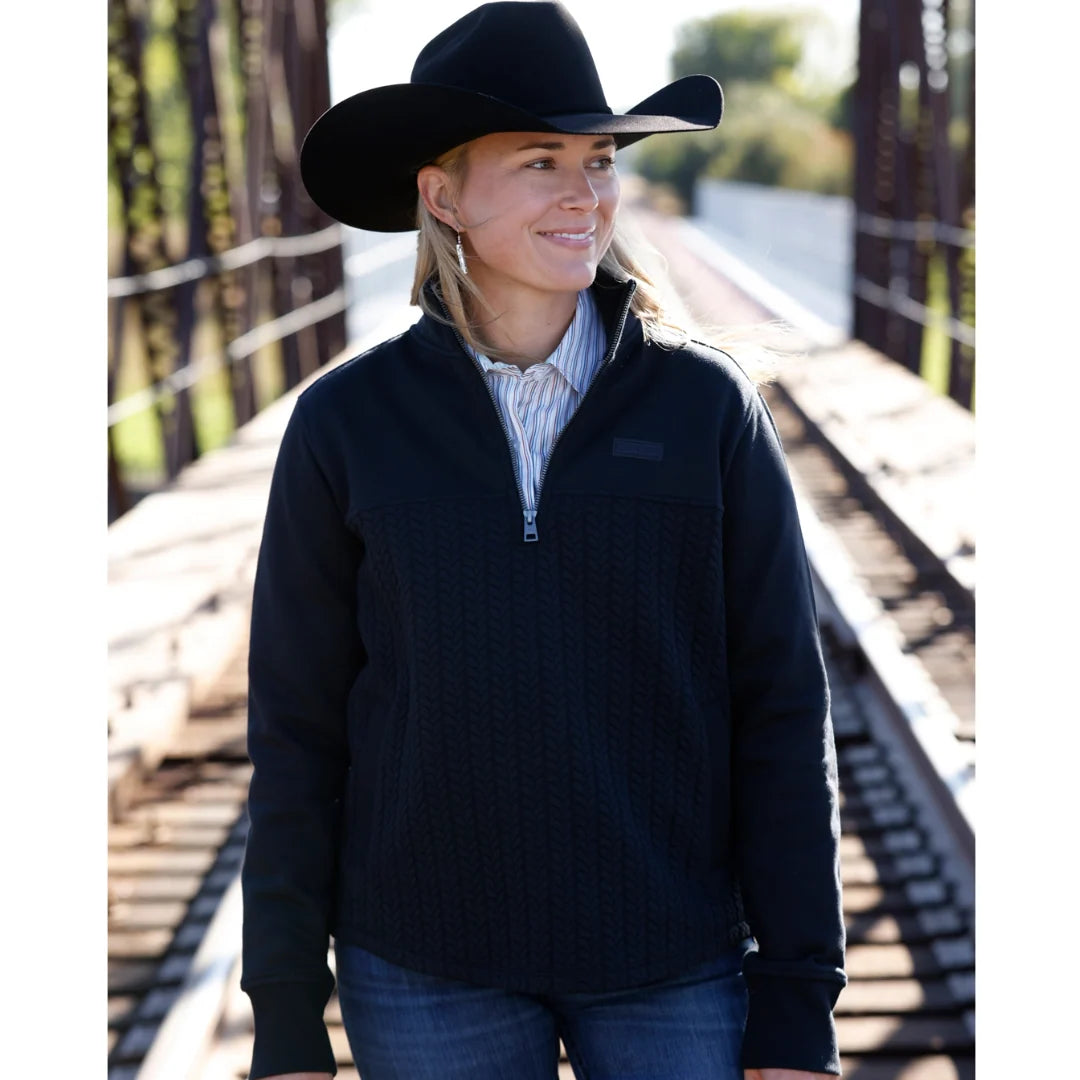 Women's Cinch 1/4 Zip Cable Knit Pullover - Black