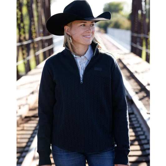 Women's Cinch 1/4 Zip Cable Knit Pullover - Black