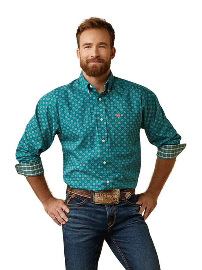 Men's Ariat Wrinkle Free Fuller Classic Fit Long Sleeve Shirt Green