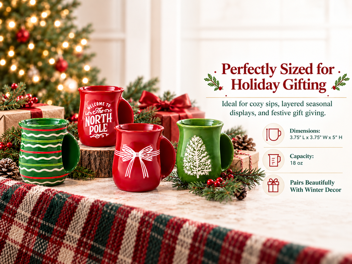 Red Bow Handwarmer Mug, Earthenware, Christmas