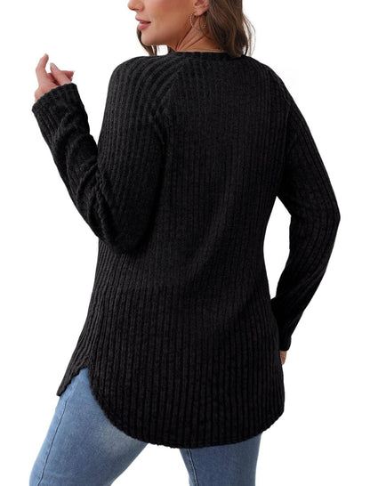 Women's Ribbed Knit Pullover Sweater - Black