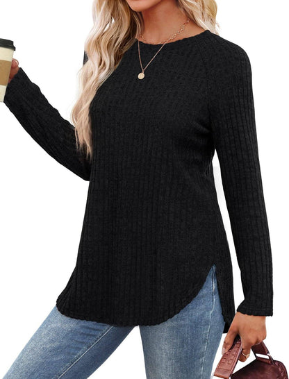 Women's Ribbed Knit Pullover Sweater - Black