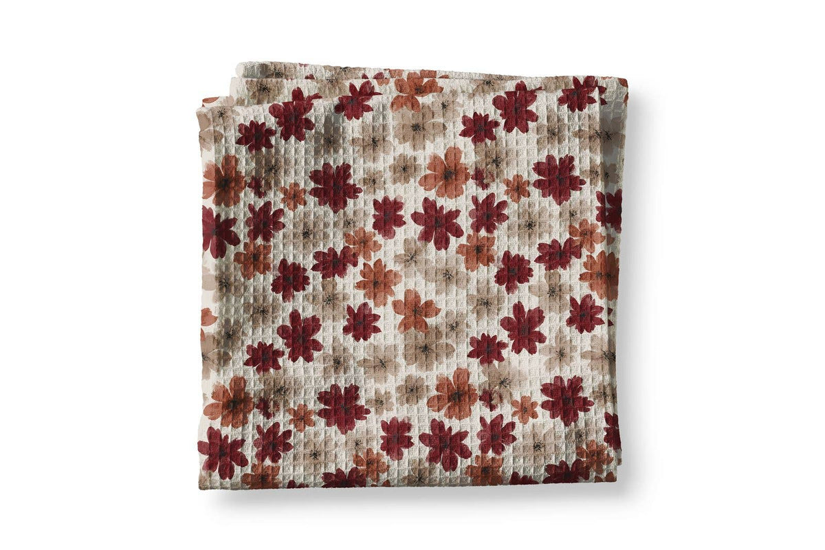 Fall Rust Red Wildflower Kitchen Waffle Towel