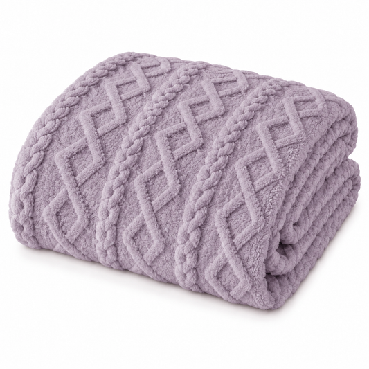 Cable Knit Soft Throw Blanket - Lilac