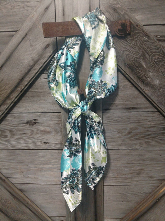 Ivory and Turquoise Floral Wild Rag