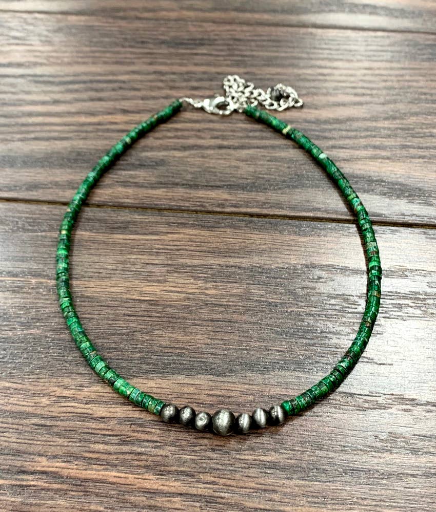 Emerald Green Gemstone with Navajo Beads Necklace