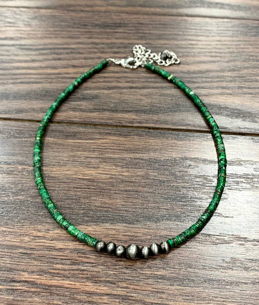 Emerald Green Gemstone with Navajo Beads Necklace