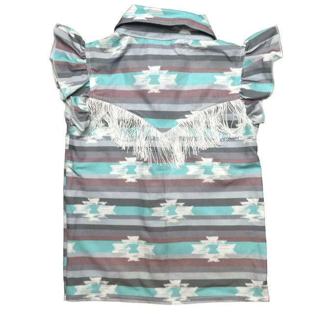 Girl's Shea Baby Teal Aztec S/S Pearl Snap