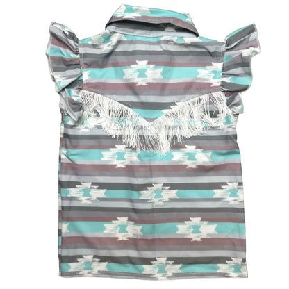 Girl's Shea Baby Teal Aztec S/S Pearl Snap