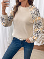 Women's Splicing Long Sleeved Round Neck Printed Top