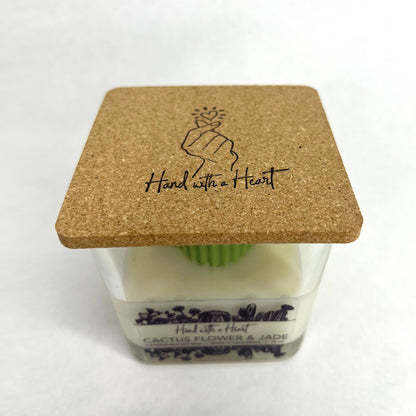 Hand With A Heart Cactus flower & Jade Soy Wax Candle