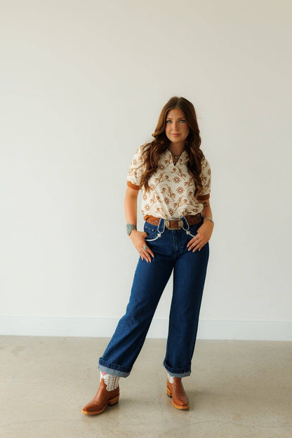 Women's Howdy Hanny Brown Aztec Polo