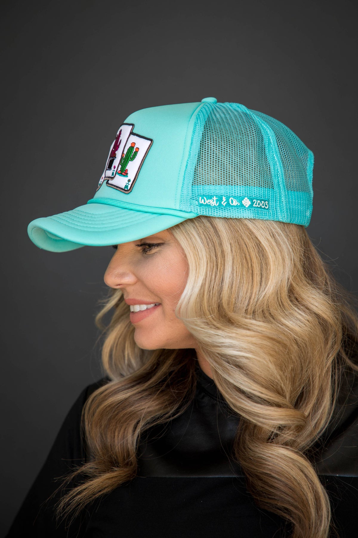 Turquoise Trucker Cap with Cactus Cards Patch