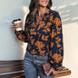 Women's Navy Floral V-Neck Blouse