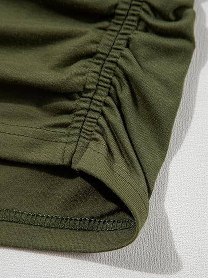 Women's Pleated Short Sleeved Blouse - Gray