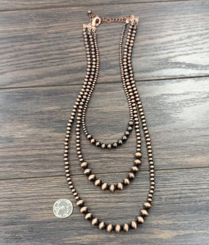 Copper Western Bead 3-strand Necklace