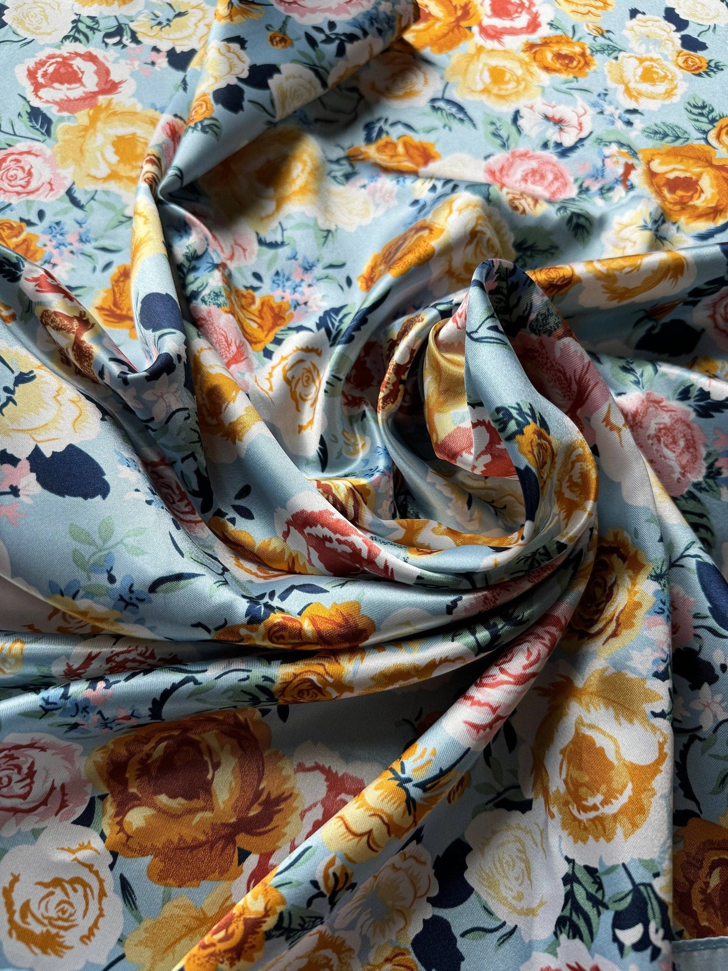 Light Blue and Rose Floral Neck Scarf