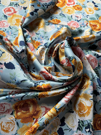 Light Blue and Rose Floral Neck Scarf