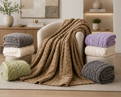 Cable Knit Soft Throw Blanket - Slate